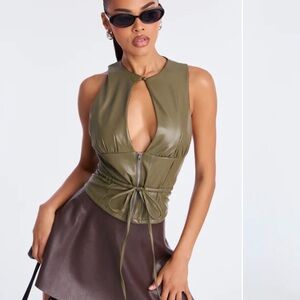 Fashion Nova Olive Green Cut-Out Blouse